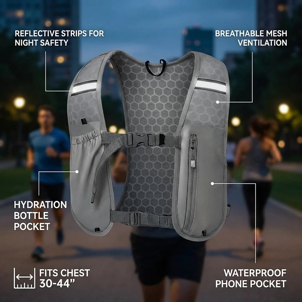 Lightweight Running Vest with Phone Holder New Reflective Hydration Water Chest Pack Storage for Sports Water Bottle