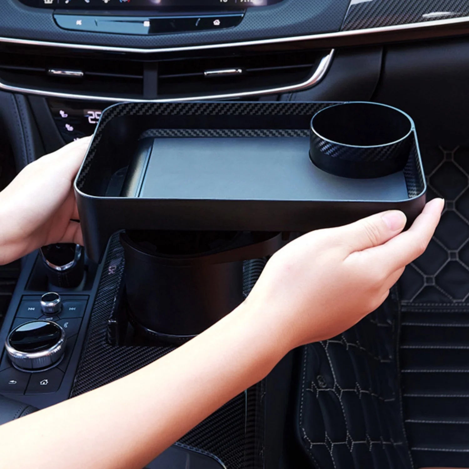 Car Cup Holder Tray with Rotating Expandable Tray - Convenient for Takeout, Keys, Phone - Perfect for Quick Meals On-the-Go