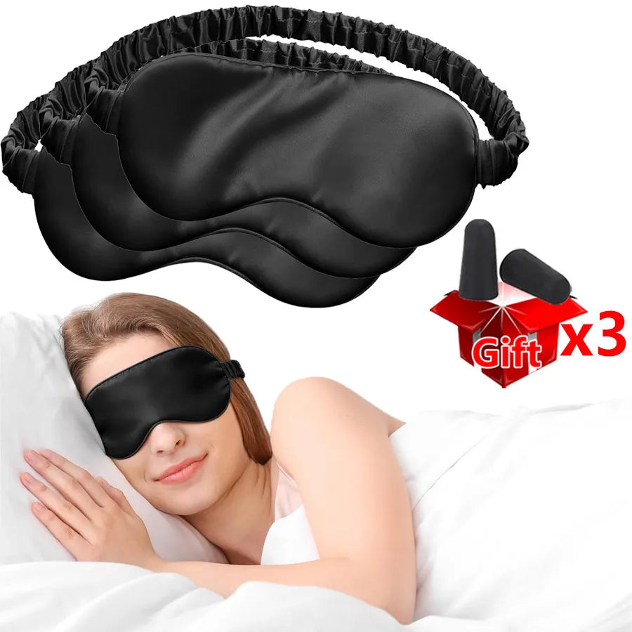 3/1Pcs Anti-Aging Silk Sleeping Mask Double Layer Filled Elastic Band, Soft Light Block Eye Shade with Free Earplugs for Rest