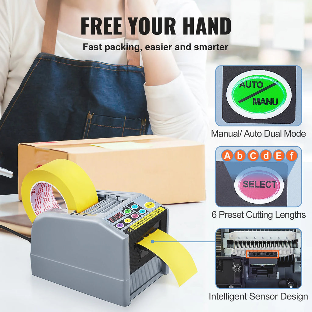 SucceBuy ZCUT-9 Automatic Tape Cutting Machine Paper Slitting Dispenser 6-60mm Adhesive Electric Tape Cutter for Product Package