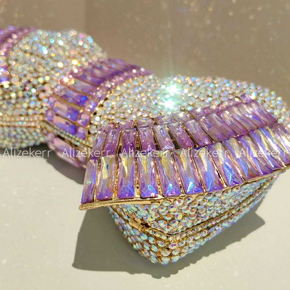 Alizekerr Bow Crystal Evening Bags Women Luxury Designer Boutique Metallic Rhinestone Clutch Purses And Handbags Wedding Party