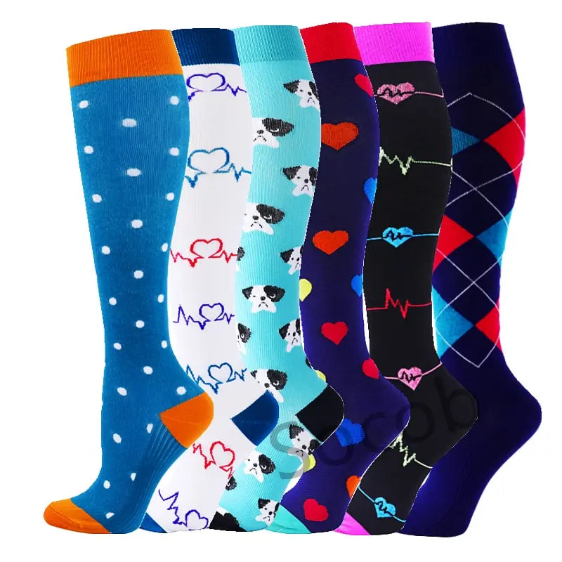 6/7 Pairs Compression Socks Varicose Diabetes Sock Running Cycling Hiking Touring Bicycle Marathon Outdoor Rugby Edema Long Tube