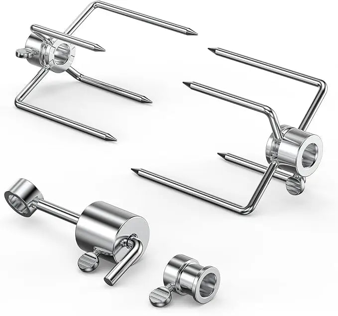 1Pair Rotisserie Meat Forks Kit Stainless Steel Spit Counter Balance Bushing BBQ Grill Replacement Hex Square Rod Outdoor Cookin