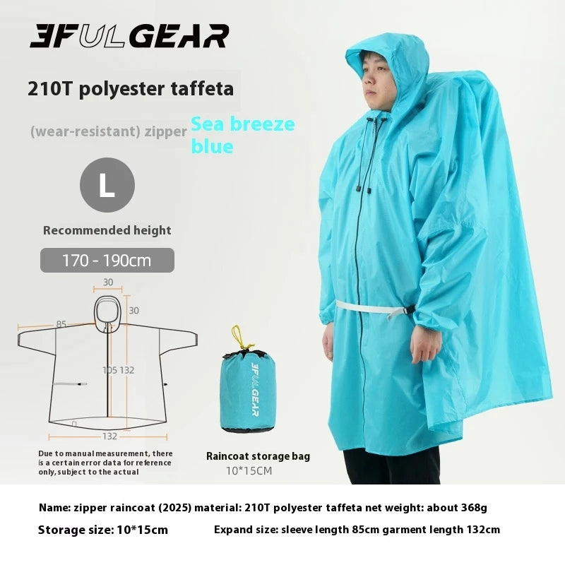 3F UL GEAR Hiking Raincoat Zipper 210T/15D Women/Men Waterproof Ultralight Outdoor Camping Travel Hooded Rain Coat Poncho Jacket