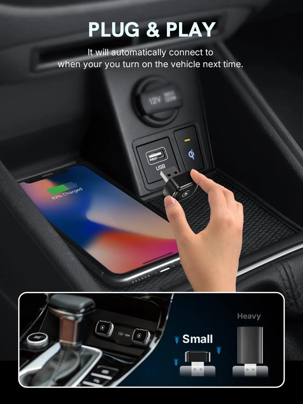 2026 Upgrade 2-in-1 Mini Wireless CarPlay Android Auto Adapter, Wired to Wireless Car Play Dongle Fast Auto Connect Low Latency,