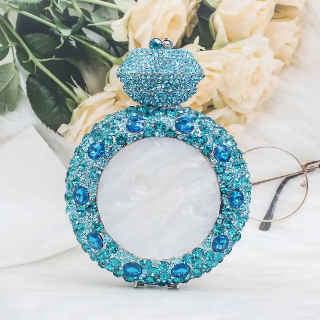 New Design Big Diamond Ring Bag Women Clutch Purse Bridal Wedding Rhinestone Evening bags lady handbags Silver and gold