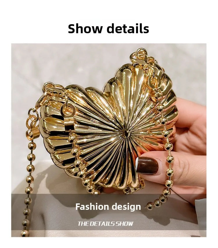 New Women's Luxury Heart-Shaped Crossbody Handbag Metal Box Chain Mini Evening Bag for Dinner Festive Party Mini Bag