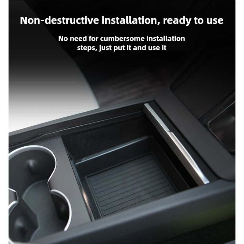 For Tesla Model Y Juniper/YL Center Console Armrest Storage Box Set Non-Slip Cup Pads Organizer Trays Car Interior Accessories