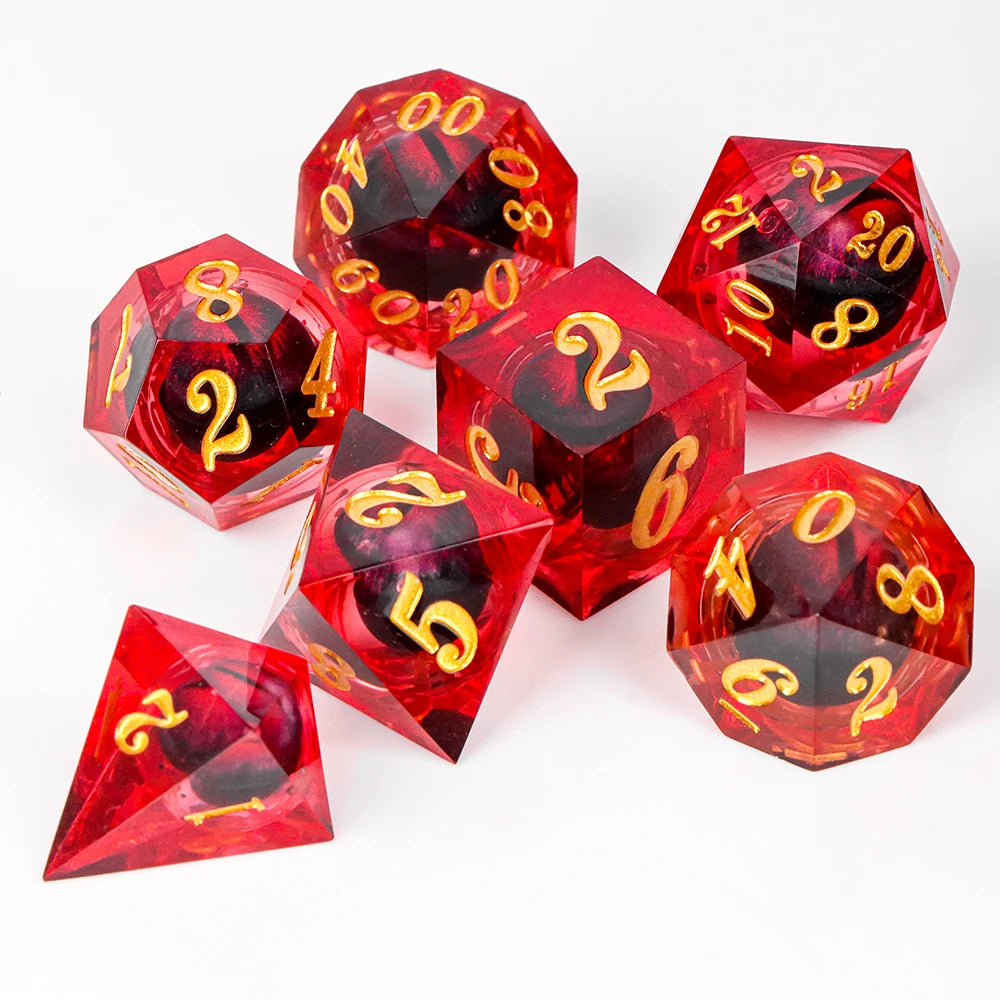Dragon Eye Dice Set with Full Liquid Core & Sharp Edge | for D&D, Pathfinder RPG | Metallic Resin Dungeon Master Dice | for Gift