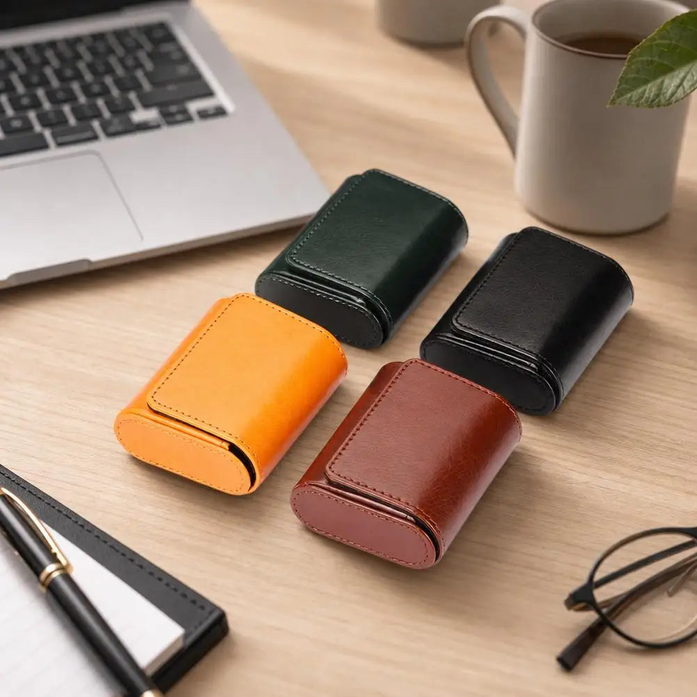 Premium PU Leather Wired Earphone Storage Bag Multi-Function Magnetic Closure Portable Small Pouch