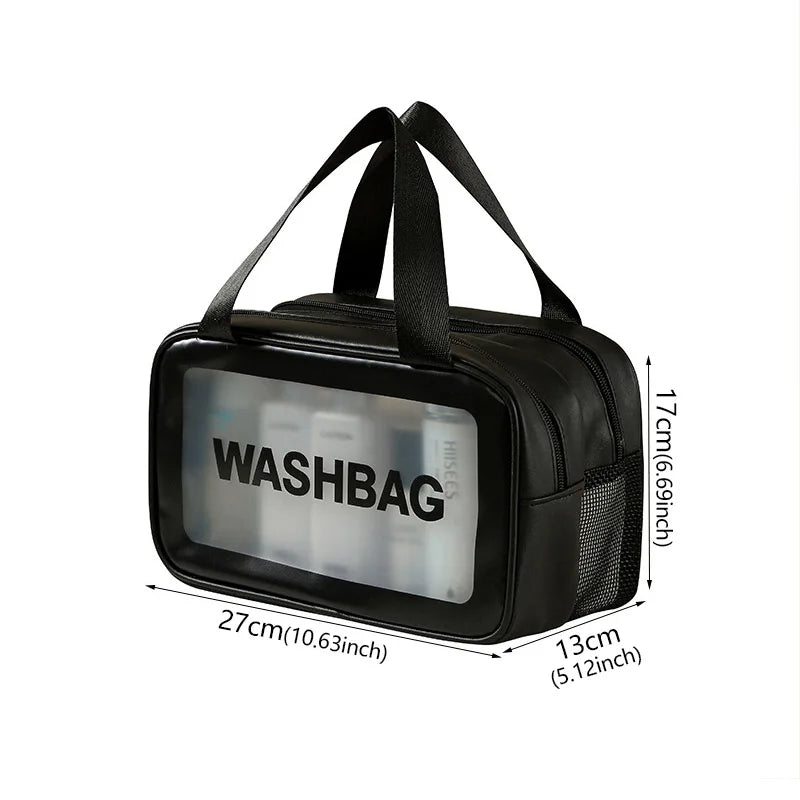 Wet-dry separation makeup bag portable toiletry bag travel essentials transparent frosted PU portable handheld bath storage bag