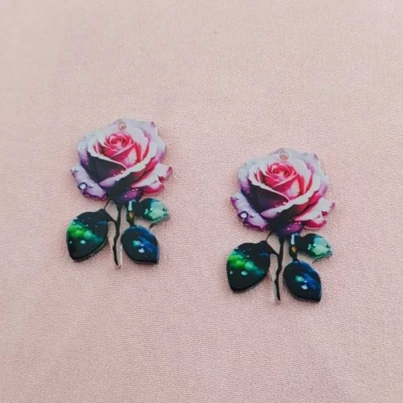 10pcs Acrylic Double sided Colorful Sunflower and Rose Pendant DIY Handmade Jewelry Pendant Accessories Material