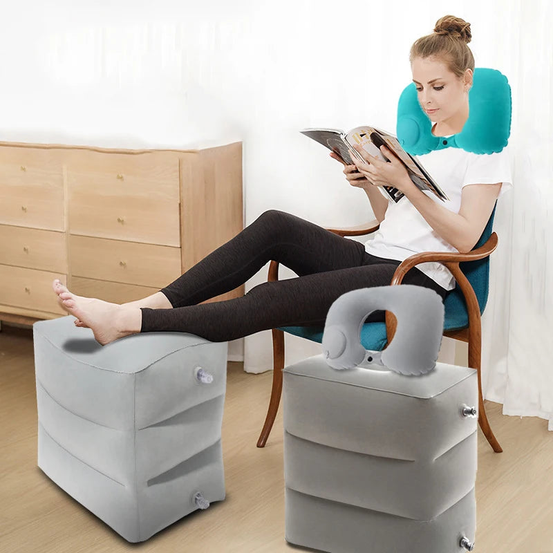 Inflatable Foot Rest Pillow Travel Portable Adjustable Layers Height   Airplane  U Shaped Press Inflatable Pillow
