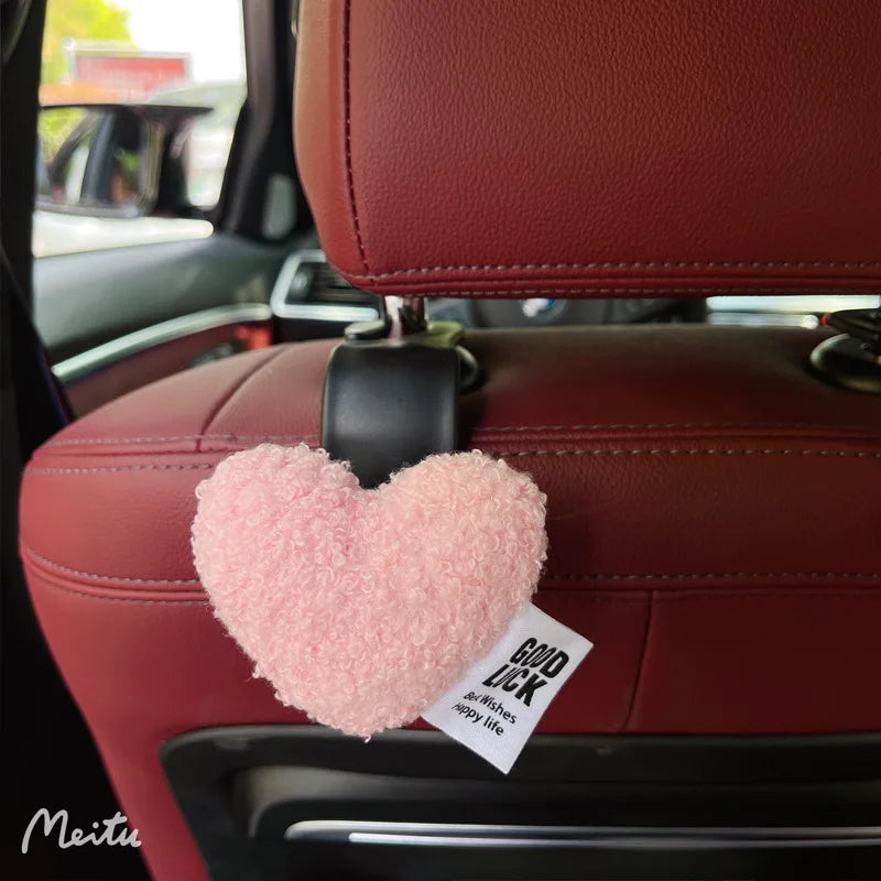 2Pcs Cute Seat Back Car Hook Love Heart Plush Universal Auto Headrest Clothes Handbag Hang Storage Organizers Hooks Holder