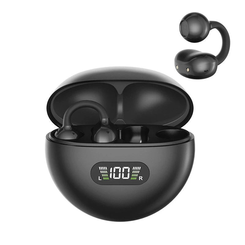 Ear Clip Digital Display Headphones Wireless Bone Conduction Bluetooth 5.4 Earbuds Comfortable Waterproof Sport Headsets