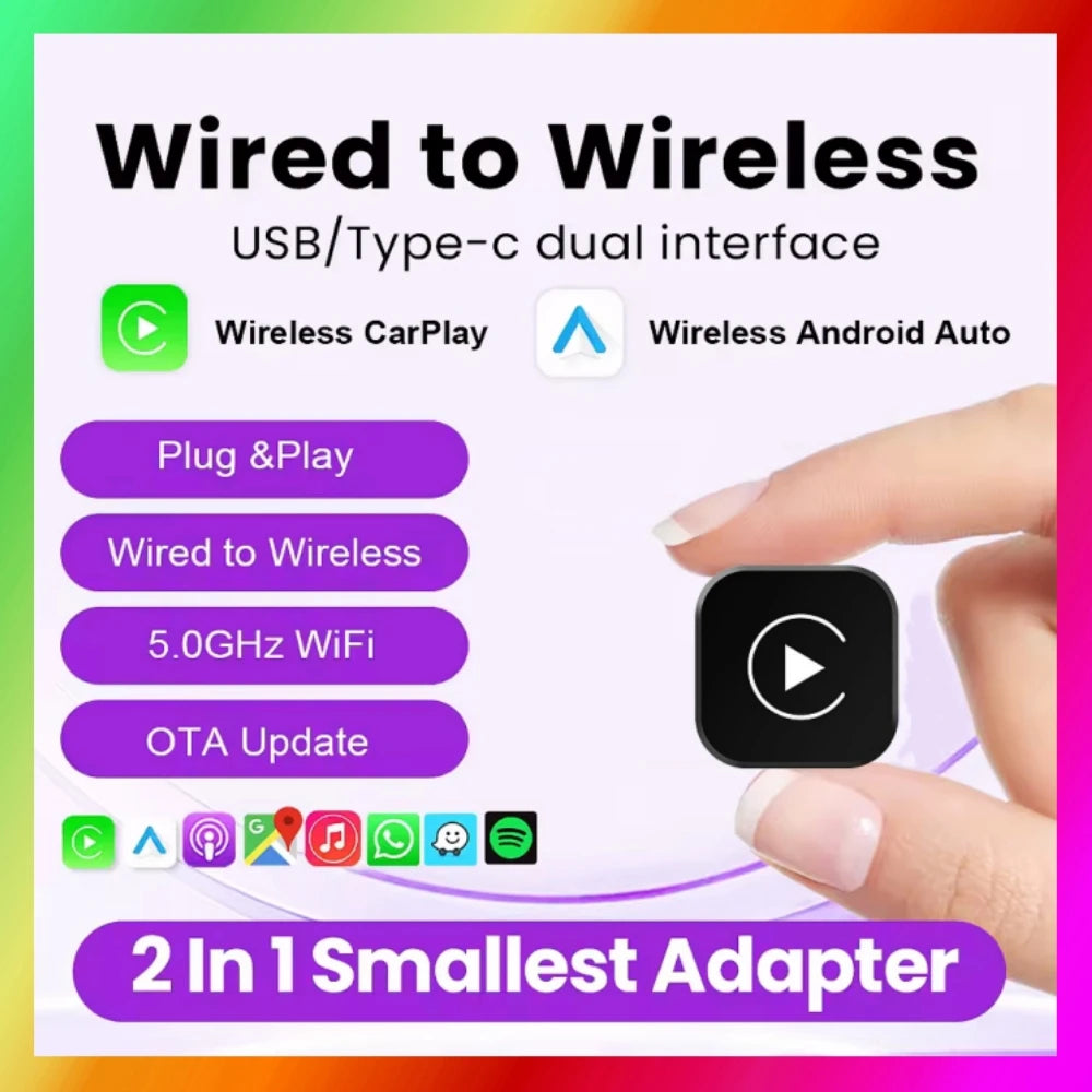 2in1 Wireless CarPlay Dongle Wireless Android Auto Adapter AI Smart Box Car Intelligent Systems For Car With Wired CarPlay