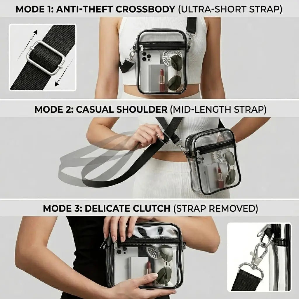1PCS Approved Clear Crossbody Bag for Stadium Events Concerts Sports PVC Shoulder Bag