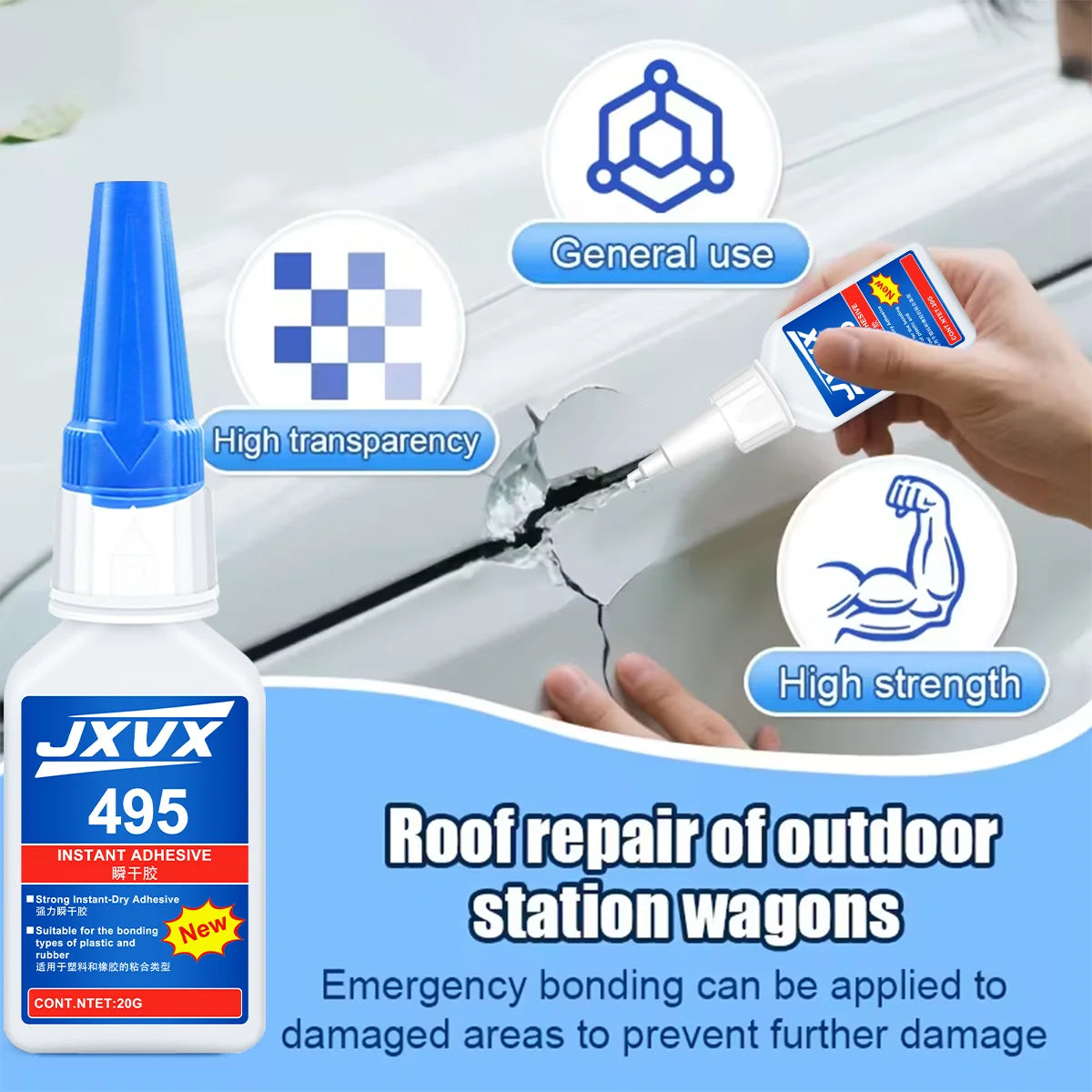 10 Pieces Jxvx 495 Instant Adhesive Super Glue 20g Quick Drying Transparent Multipurpose Metal Plastic Rubber DIY