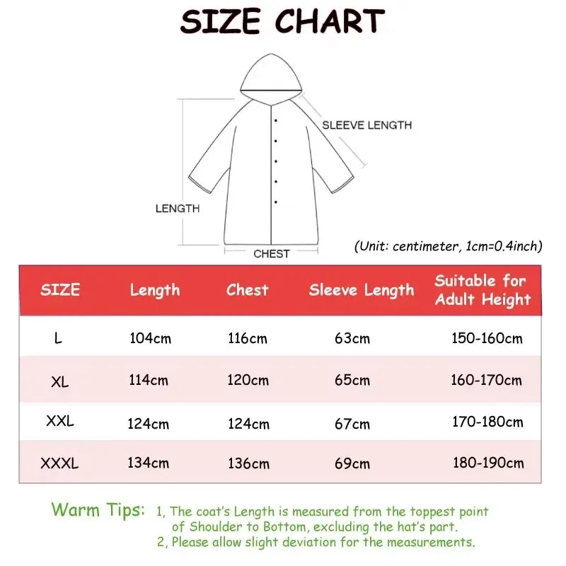 Fashion Black Adult Windbreaker Style Waterproof Long Raincoat Women's Men's Hooded Outdoor Motorcycle, Bicycle, Hiking, Fishing