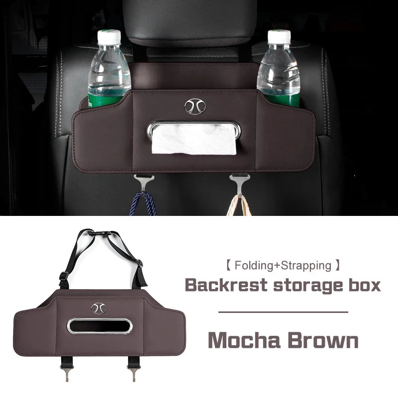 For BAIC X7 X35 X55 X65 X75 Beijing BJ20 EV5 BJ40 BJ80 D60 Car Seat Storage Box with Hook Leather Tissue Bag Drinks Cup Holder