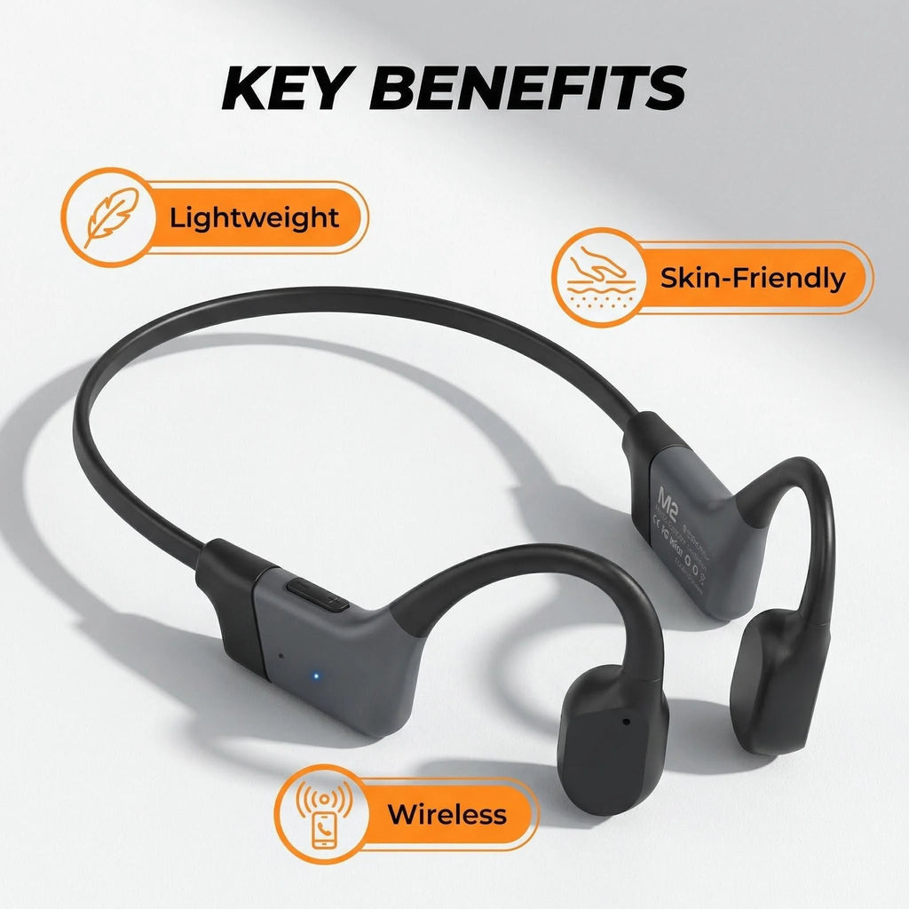 2026 New Bluetooth 5.3 Bone Conduction Headphones Open-Ear Wireless Earphones, 20H Long Battery ENC Mic, Lightweight Sweatproof for Running