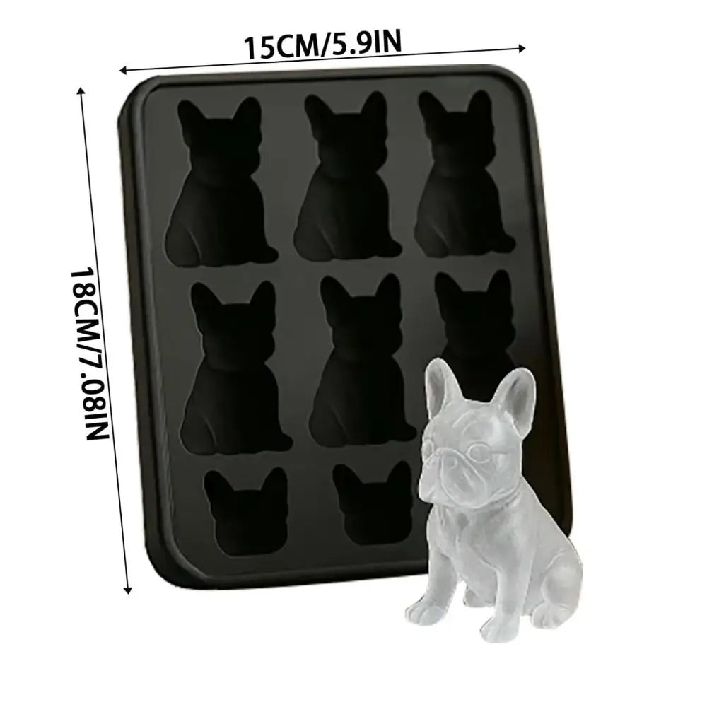 Reusable Silicone French Bulldog Ice Mold 6 Hole Easy Demoulding 3D Ice Tray Food-Grade Whiskey Ice Mold Drink Iceblock