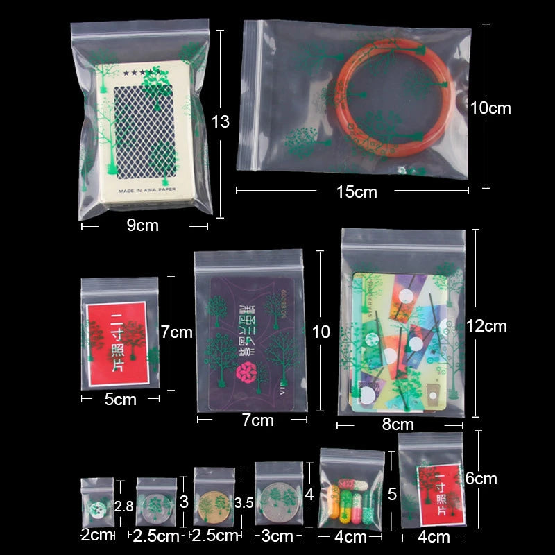StoBag 100pcs Cartoon Transparent Mini Zipper Plastic Bags Small Sealing Jewelry Packaging Pouch Storage Waterproof Reusable