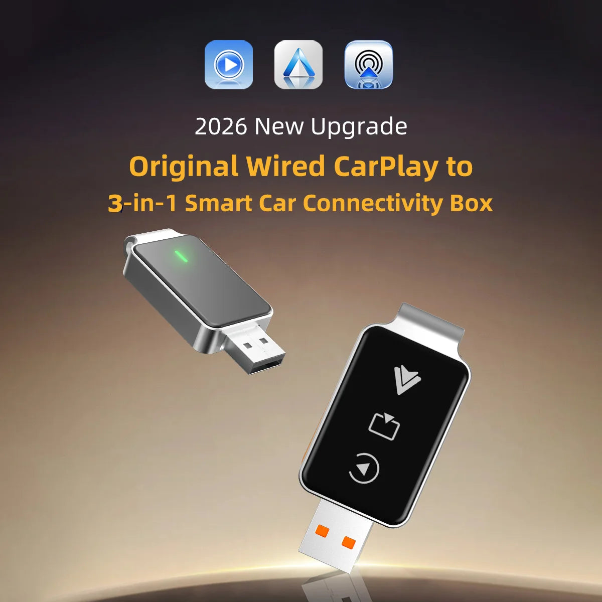 2026 Wireless Carplay Adapter 4in1 Android Auto Connect Airplay Mirror Link Screen USB Plug&Play for Apple and Android CarPlay