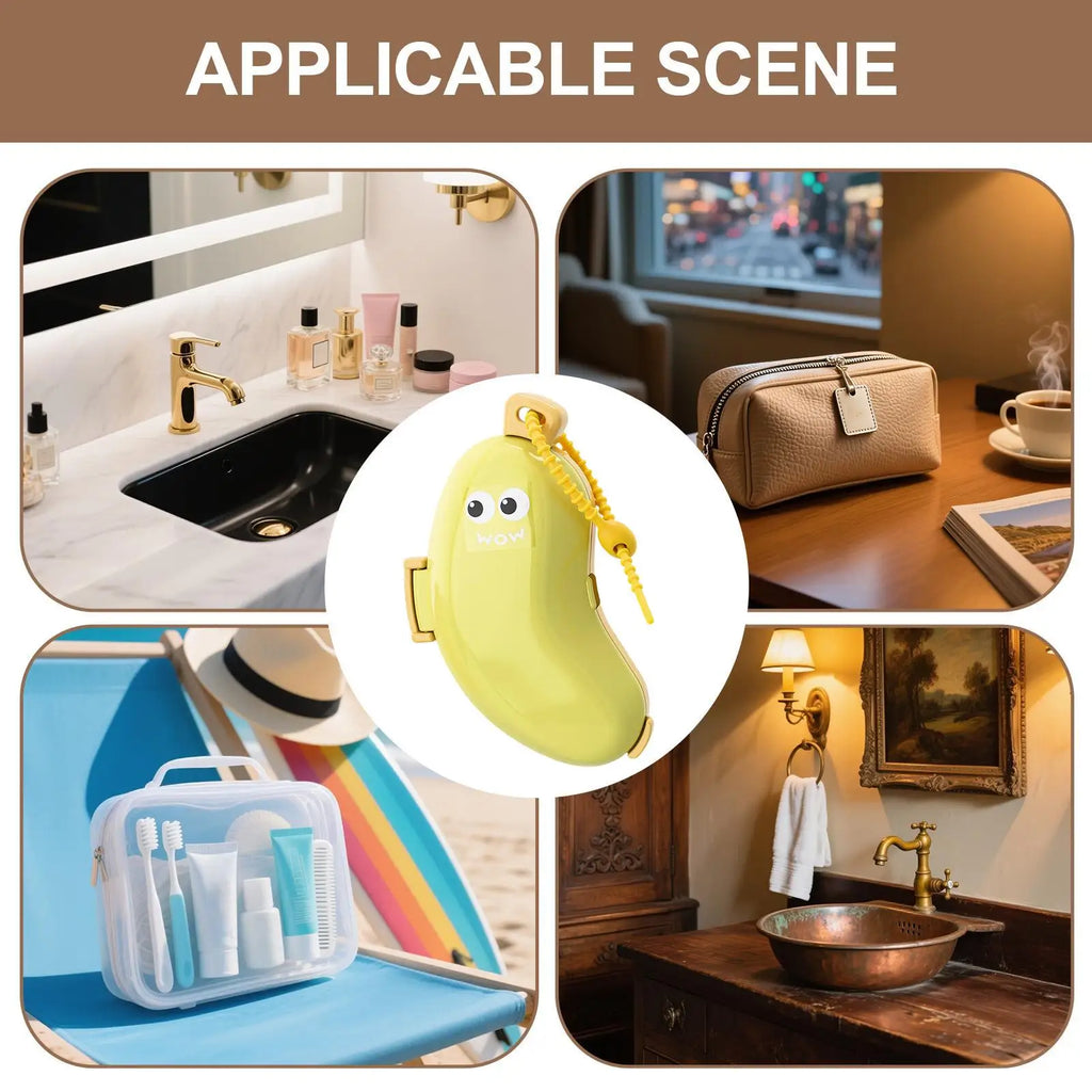Banana Shaped Silicone Travel Toothbrush Holder Built-in Toothpaste Dispenser Portable Storage Case Box For Cruise Travel Daily