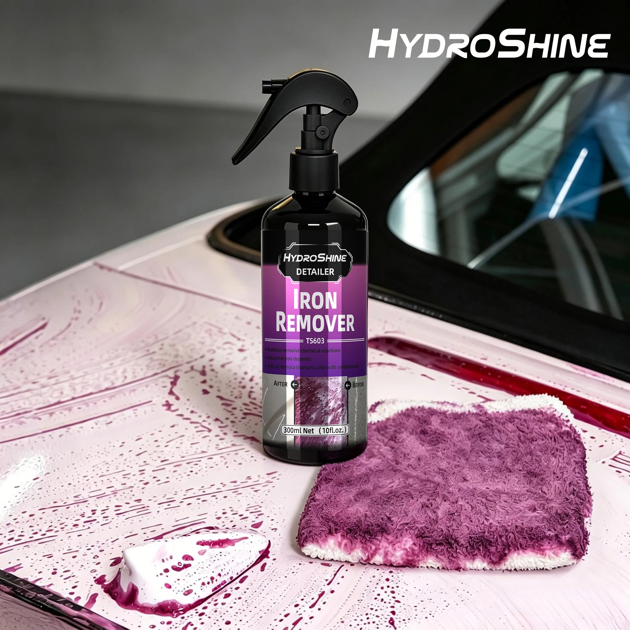 Hydroshine Iron Remover Car Detailing Fallout Spray Decontamination Kit Rust Remover Spray for Brake Rim Metal Surface Particles