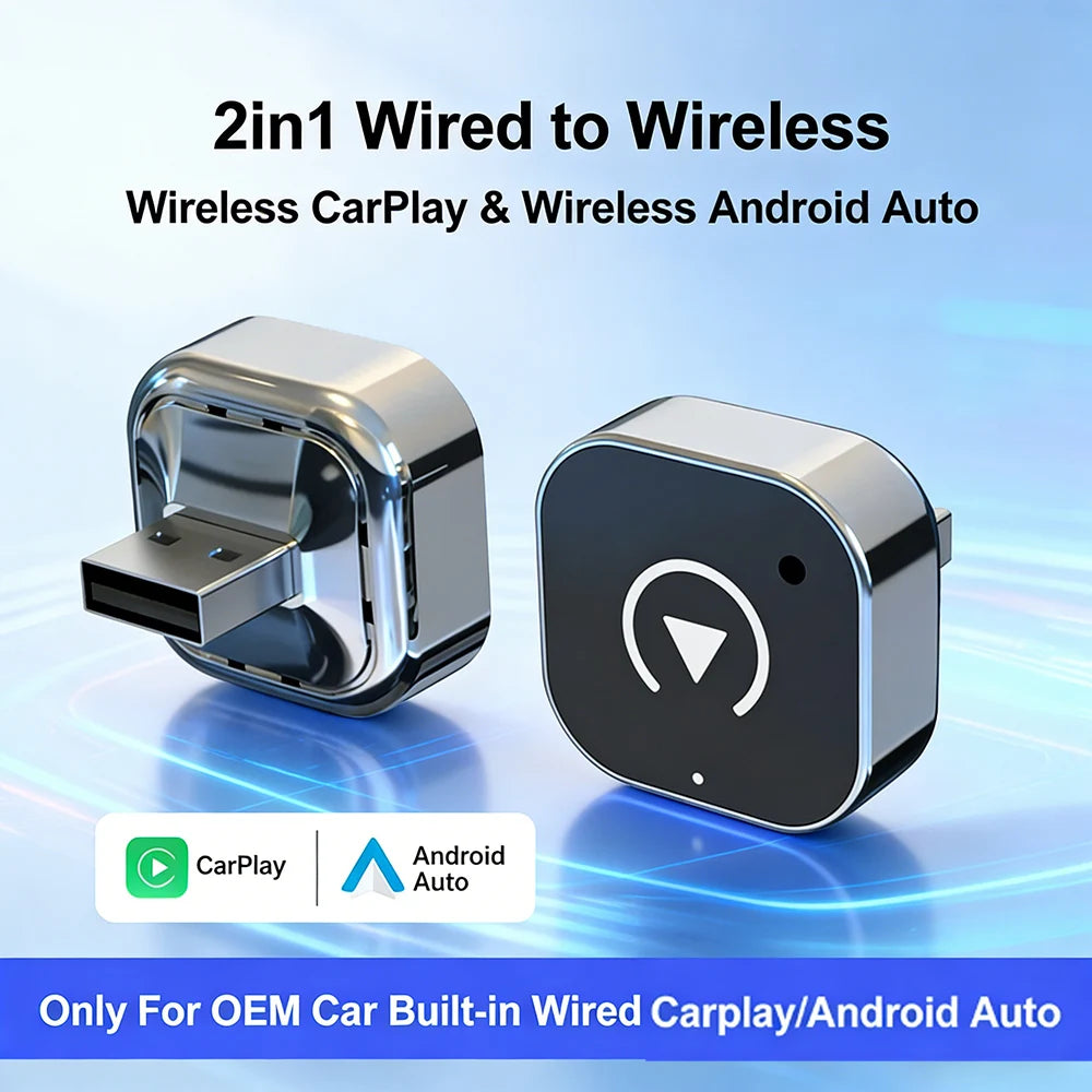 2026 Wireless CarPlay Adapter for iPhone ＆ Android Auto Mini Wired to Wireless Apple Car Play Adapter Plug & Play Compatible for