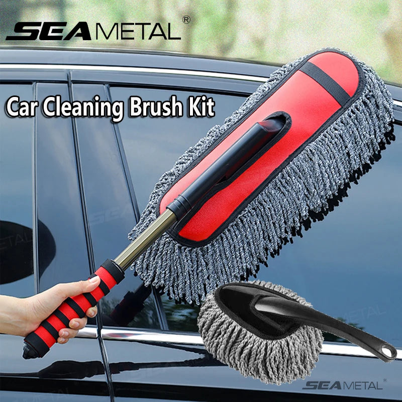 SEAMETAL Car Wash Mop Retractable Handle Dust Remover Wax Brush Microfiber Car Cleaning Kit Soft Hair Duster Brushes Wash Tool
