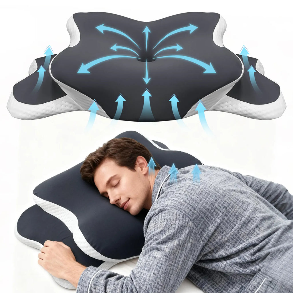 Ergonomic Cervical Pillow Memory Foam Pillow Neck Pain Relief Comes With Ice Silk Pillowcase Adjustable  For Back Side Sleepers