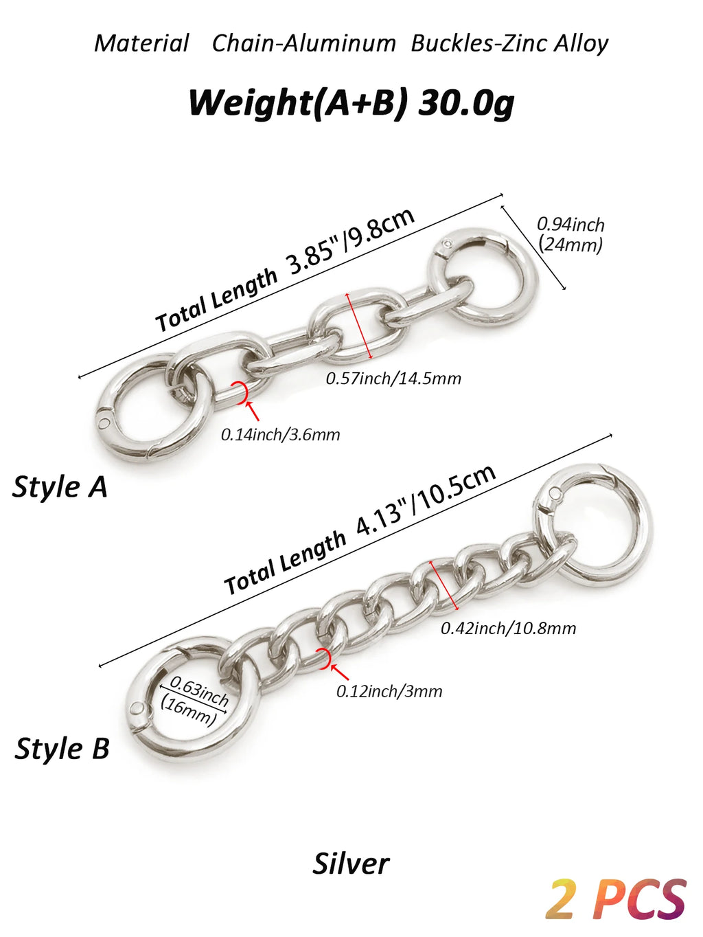 Bag Strap Extender Chains Metal Purse Chain 2 Styles Shoulder Bag Strap Extender Chains with Spring Gate Rings for Bag Straps
