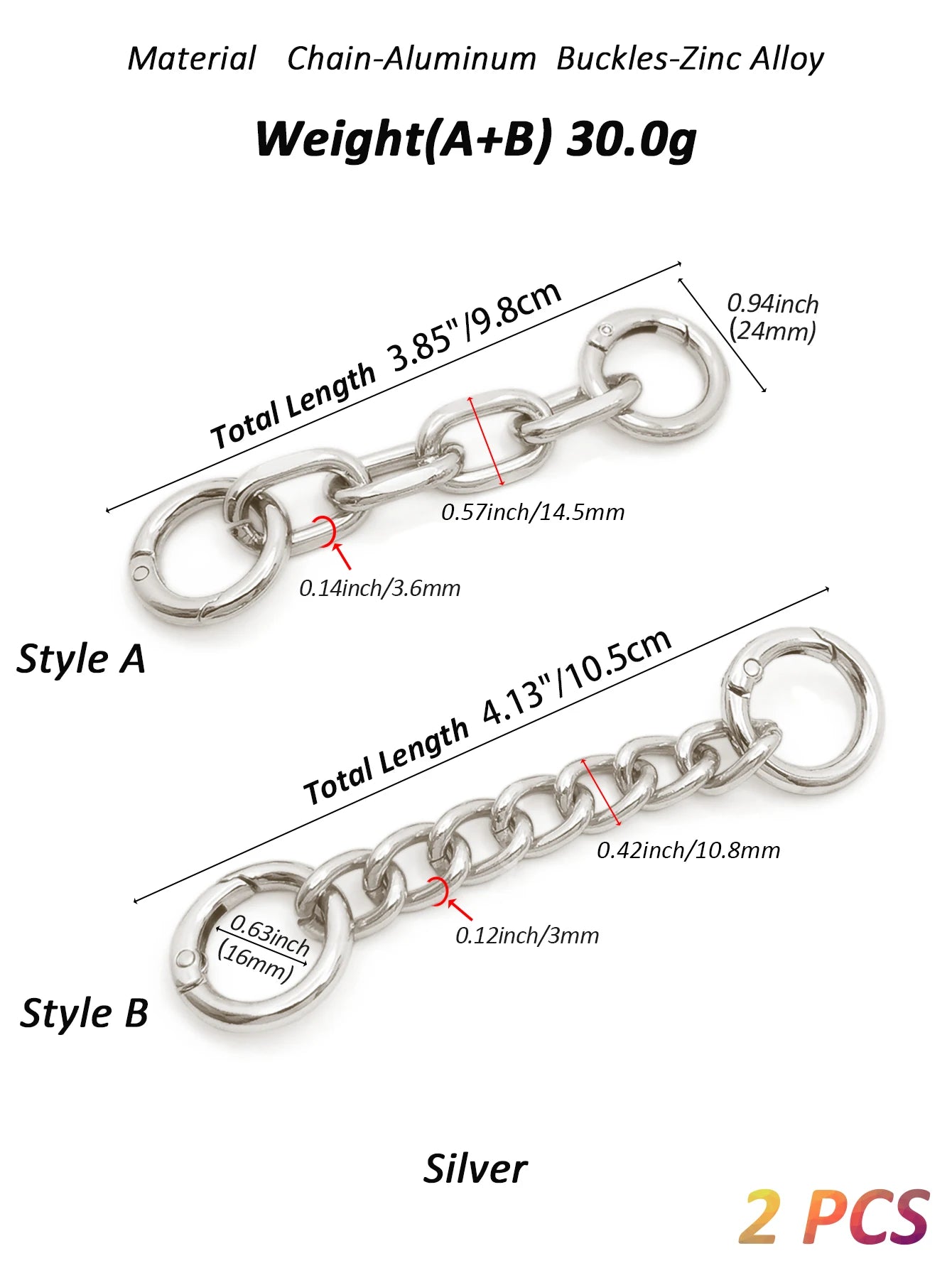 Bag Strap Extender Chains Metal Purse Chain 2 Styles Shoulder Bag Strap Extender Chains with Spring Gate Rings for Bag Straps