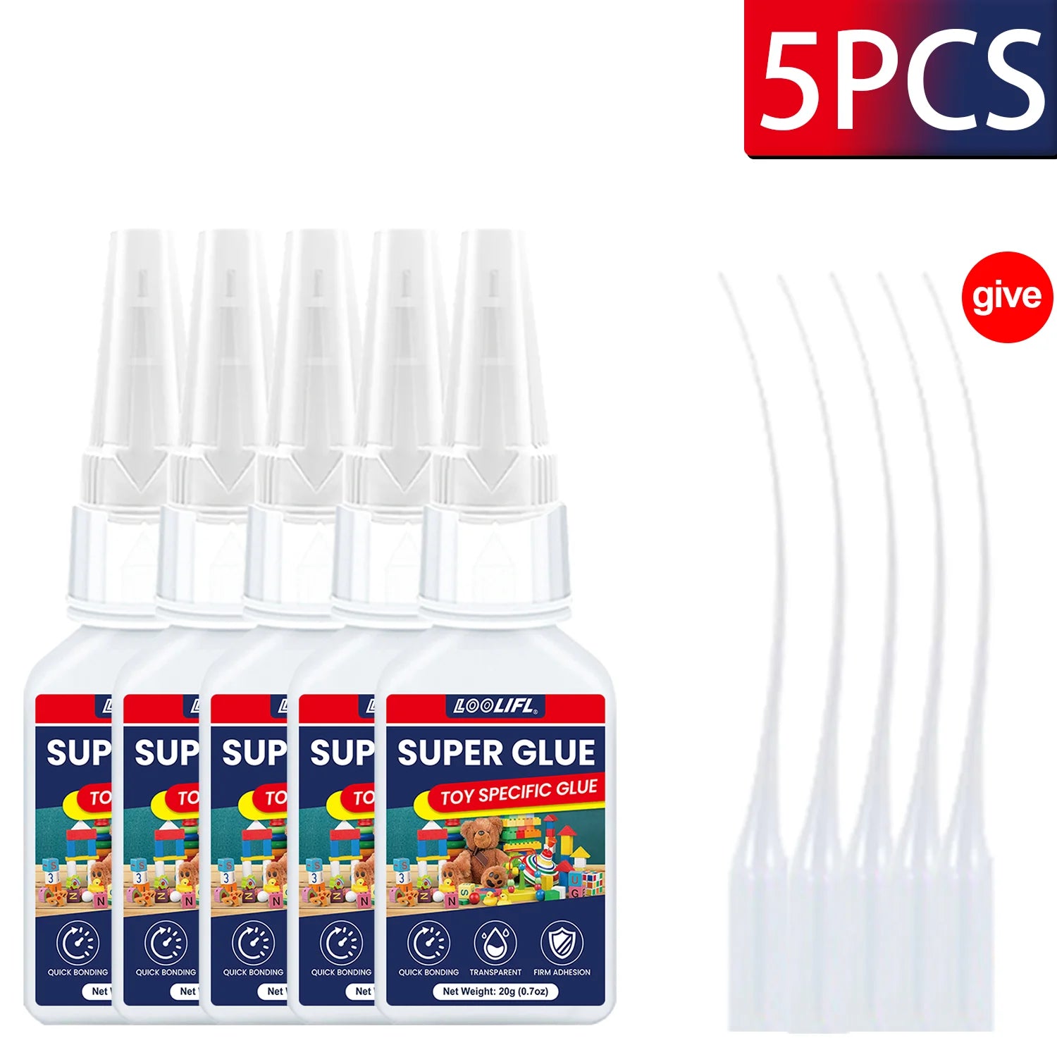 LOOLIFL 1-7PCS 20g Large Capacity Super Glue,Instant Quick Drying Cyanoacrylate Adhesive,Leather,Rubber, Glass,Wood,Metal