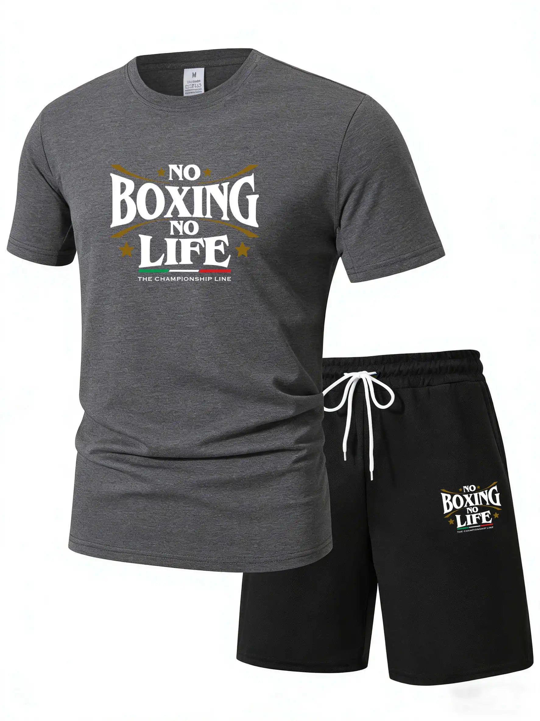 Summer Leisure Men'S 2-Piece Set No Boxing No Life Comfortable Breathable T-Shirt And Shorts Top Print T-Shirts Ensemble