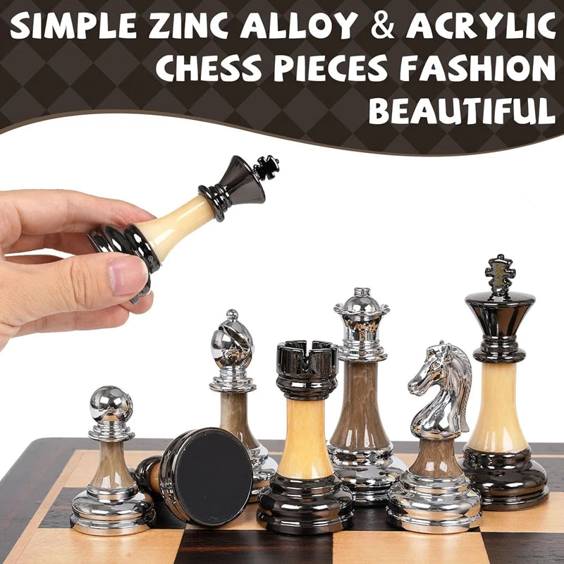 Chess set 45cm/ 17.7-inch Eewood large solid wood chessboard, high-end electroplated + acrylic chess piece king 9cm high