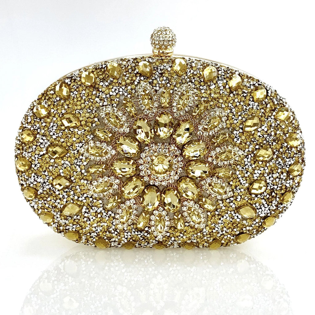 Flower Rhinestones Evening Bags Metal Prom Clutch Diamonds Clutch with Chain Shoulder Handbags Wedding Female Dress Purse Gift
