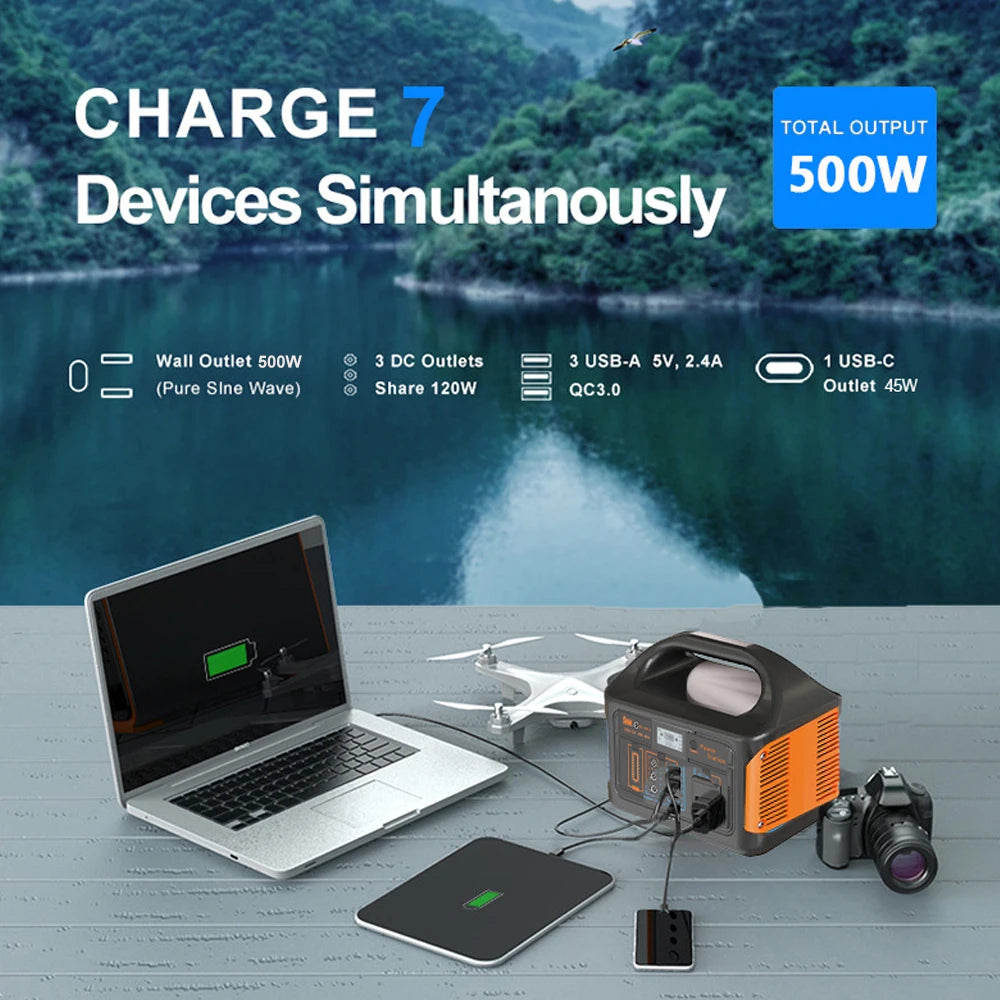 Gaiaray 500W 300W 100W Portable Power Station Solar Generator 460Wh LiFePo4 Battery 110V 220V Energy Power Plant for Camping RV