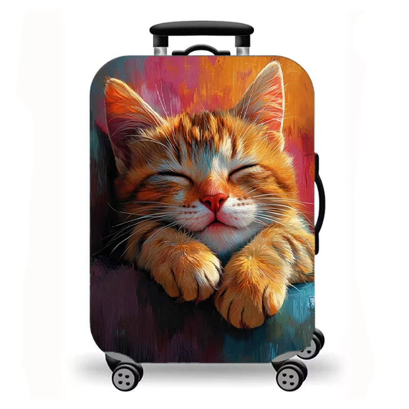 Luggage Cover, Cute Cat Print Stretch Suitcase Protector for Travel, 16 Styles Oil Painting Cat Design