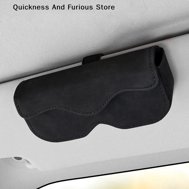 Suede Leather Car Eyeglass Case Automatic Closing Non-slip Auto Sun Visor Glasses Holder Magnetic Multi-functional Eyewear Clips