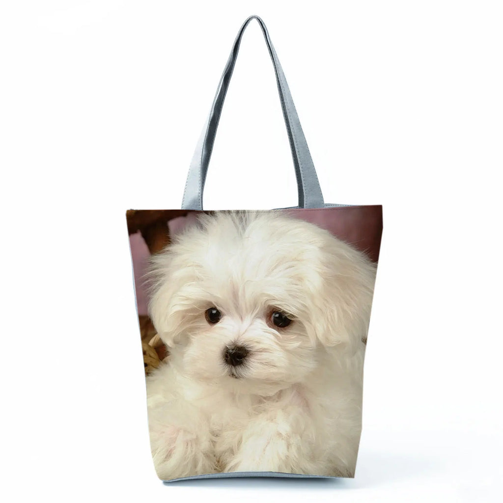 Cute Maltese Dogs Print Handbags Casual Women Shopping Bag Large Capacity Foldable Shoulder Bags Eco Reusable Travel Beach Totes