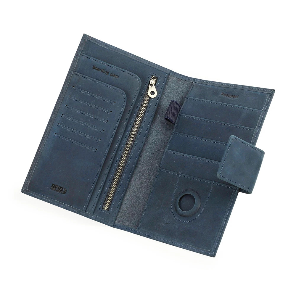 Genuine Leather Family Passport Wallet with Anti-lost Airtag Case Passport Cover For Cards Pen Holder Passport Travel Clutch Bag
