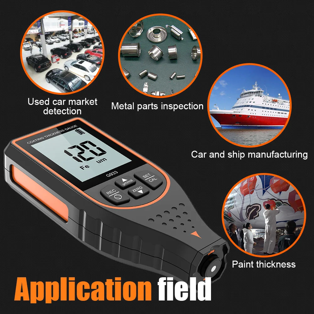 Digital Coating Thickness Gauge for Cars Fe/NFe Detection Backlit LCD Automotive Coating Thickness Tester Painting Test Gauge