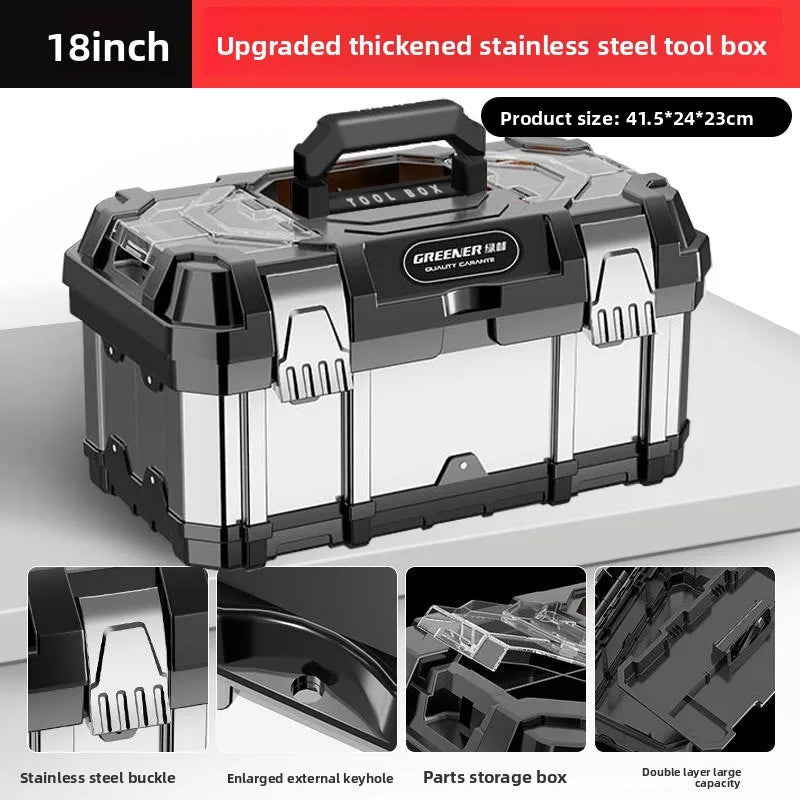 Heavy Duty Stainless Steel Toolbox Large Capacity Portable Hard Case for Electricians and Workshop Tools Tool Box Tool Chest