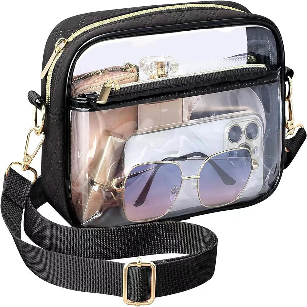 Ladies Jelly Square Shoulder Messenger Bag Transparent PVC Crossbody Bag Waterproof Cosmetic Bag Female Travel Phone Purse
