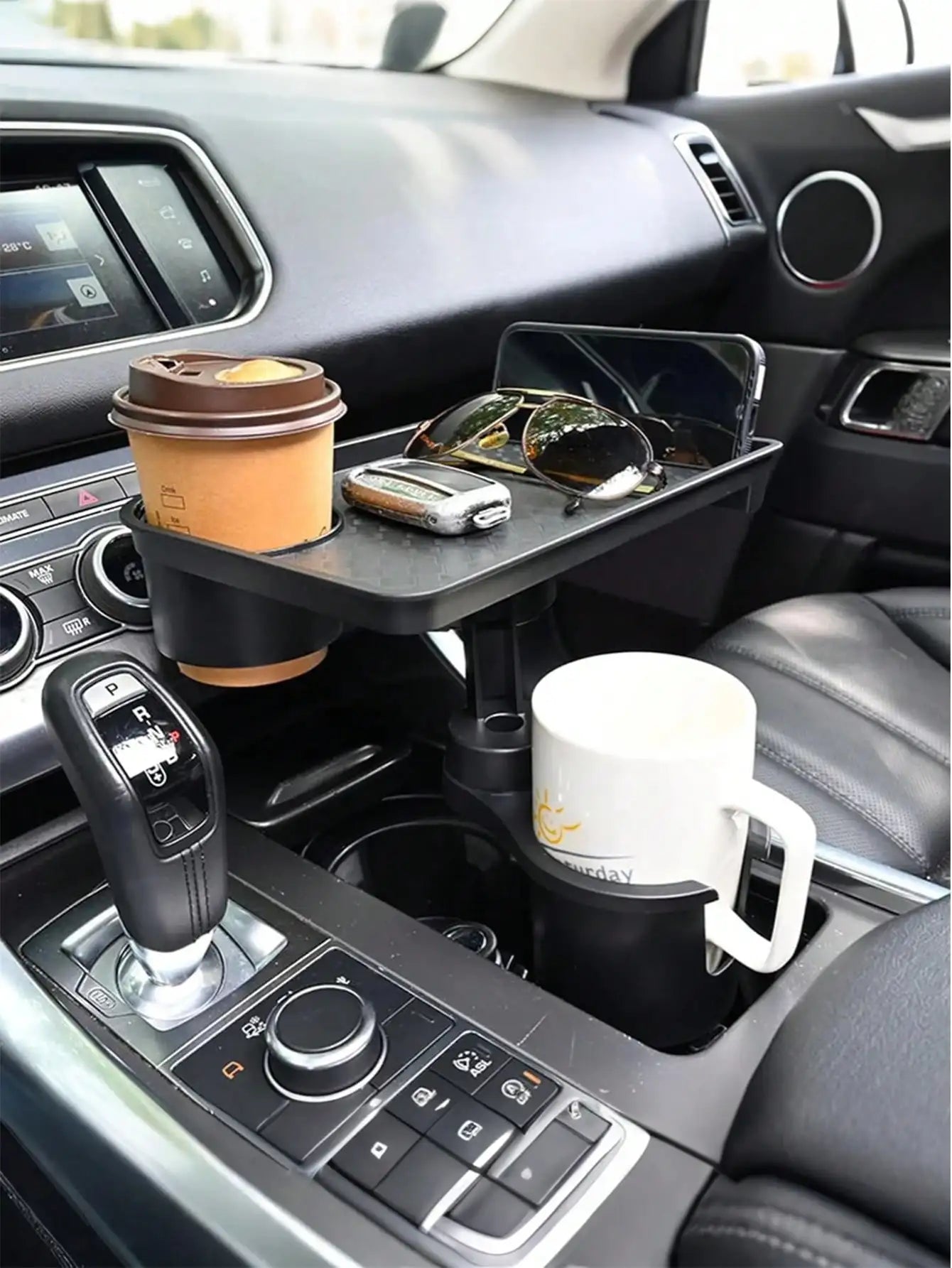 2-in-1 Car Cup Holder Tray – 360° Rotatable Tabletop, with Stable Base & Phone Slot, Durable Interior Accessory