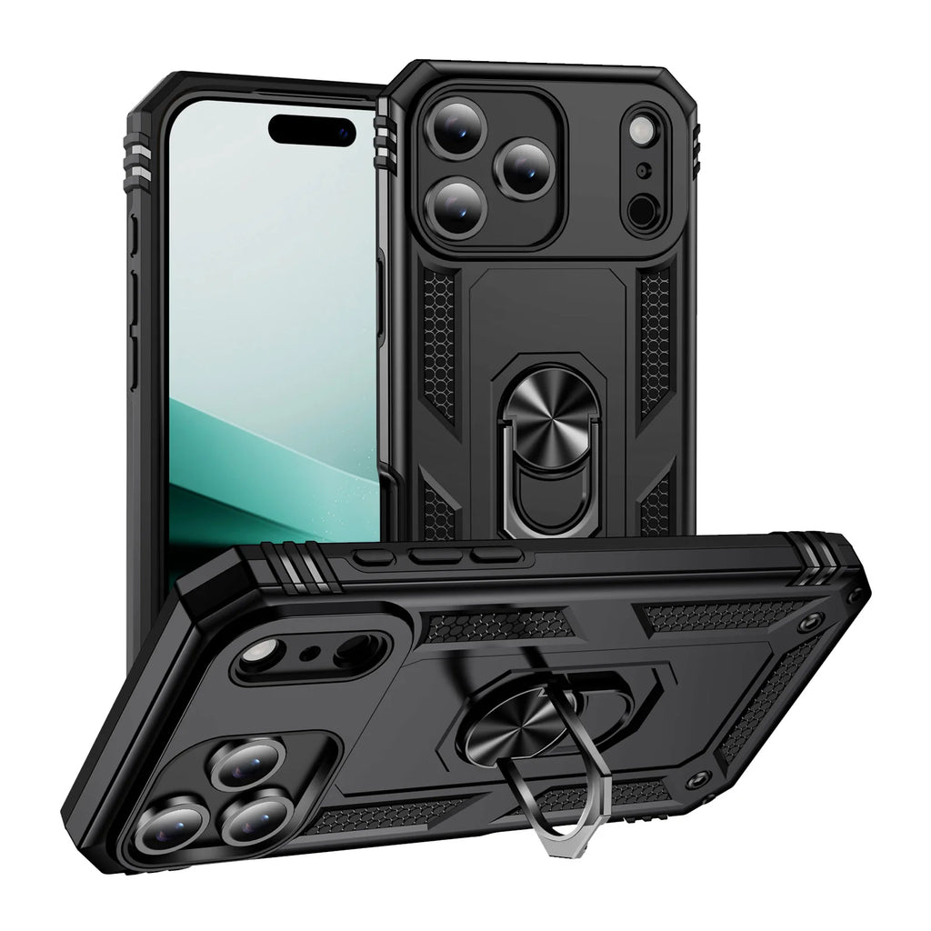 Shockproof Armor Phone Case For iPhone 17 16 15 14 13 12 11 Pro Max Plus Mini 16e 17e Air Metal Ring Holder Anti-drop Cover