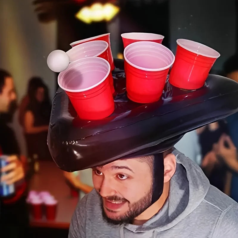 Inflatable Triangle Hat for Ping Pong Toss Game Fun Tossing Props Inflatable Beer Soda Drink Cup Holder Exciting Party Toys